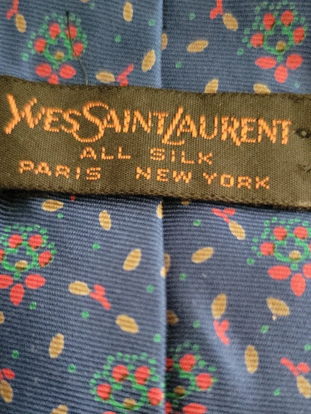 Vintage Yves Saint Laurent Paris/ New York Blue Floral Silk Tie
